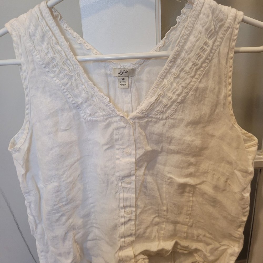 J.Jill Linen Pleated Button-Down Crop SP